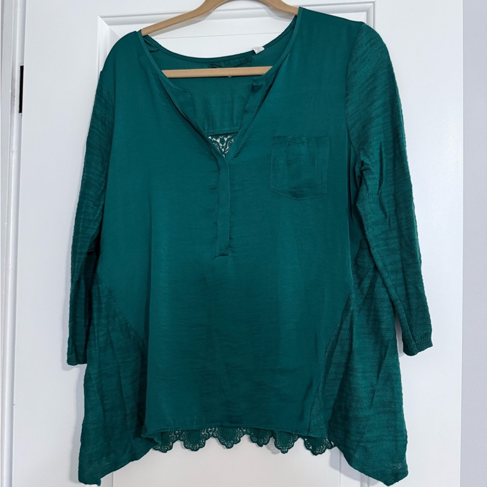 Anthropologie Green Embellished 3/4 Sleeve Tunic